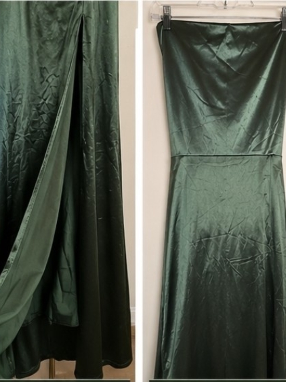 Windsor Strapless Satin Gown in Deep Green